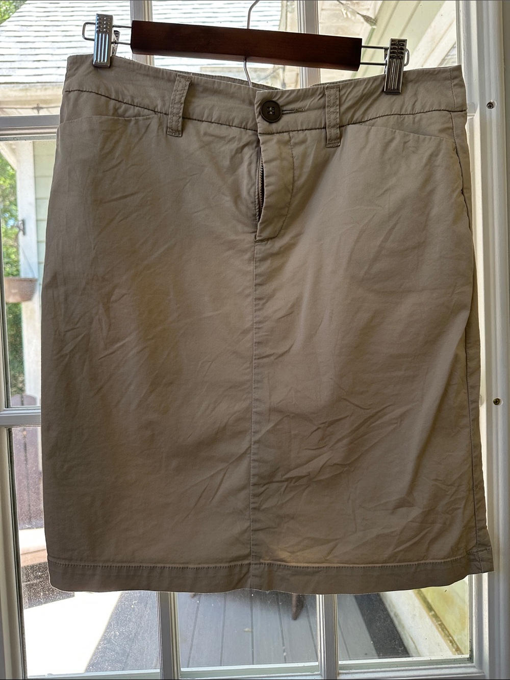 Classic Tan Pencil Skirt with Front Button